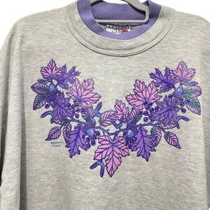 Grandma Sweatshirt Women's 3X Crew Neck Purple Oak Leaves Winter Wonderland